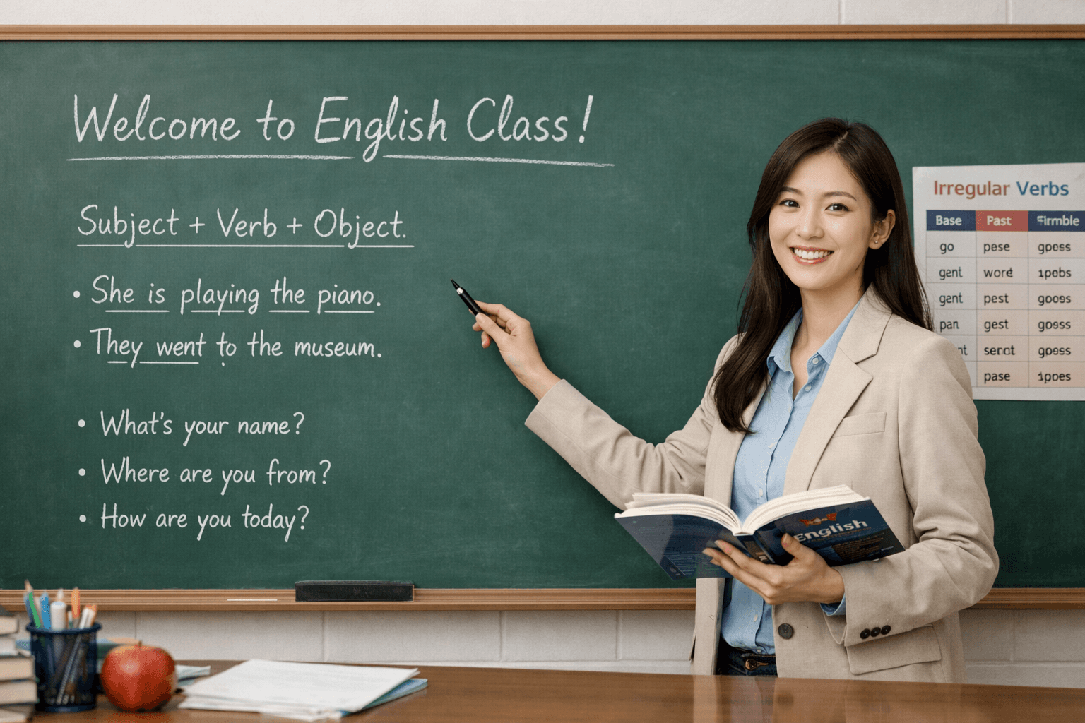 영어 수업을 진행하는 선생님